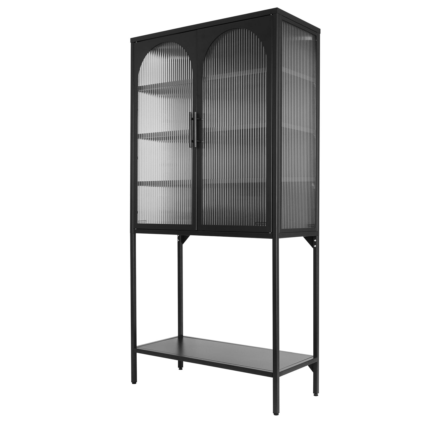 Arched II Glass Doors Floor Cabinet - Black