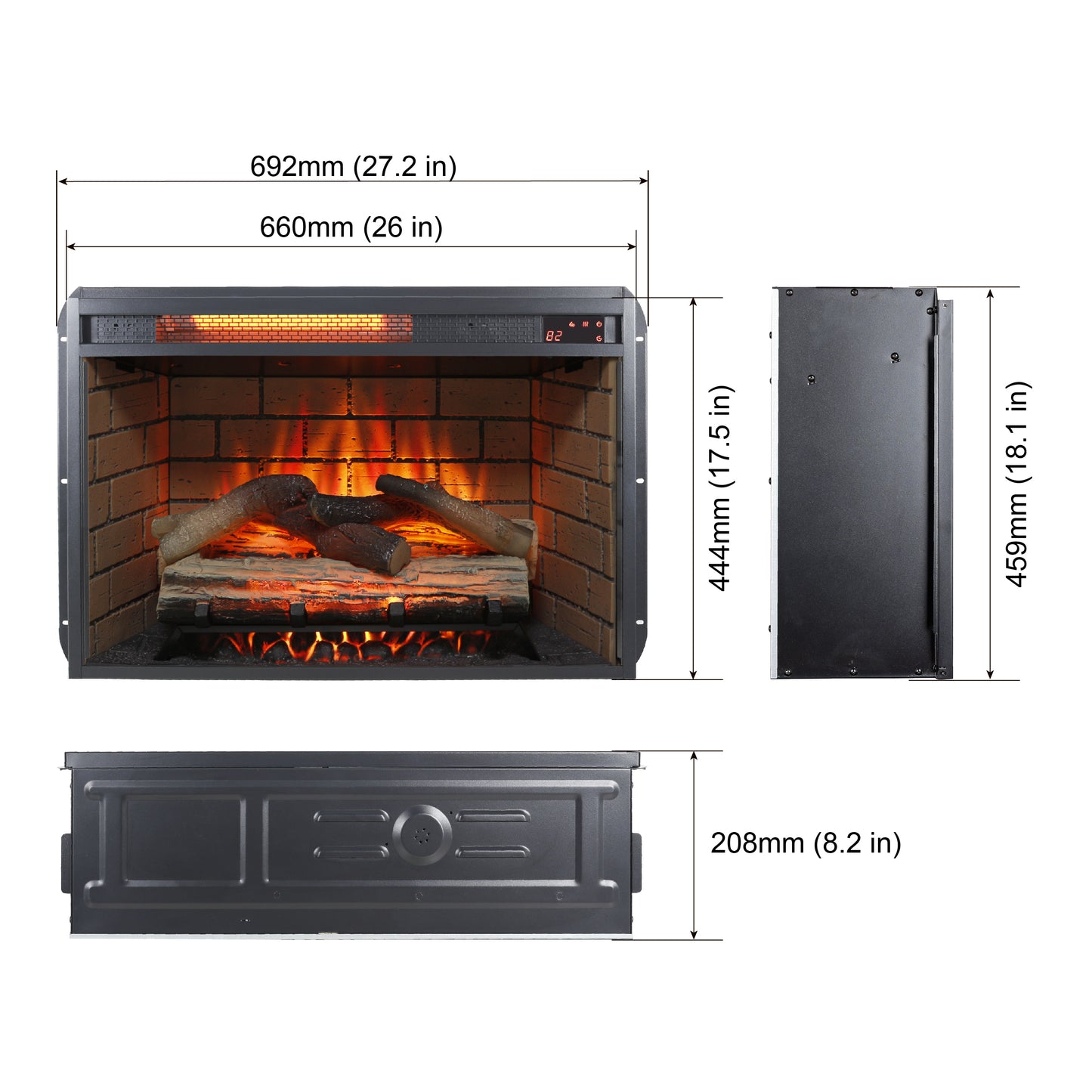 60 Inch Electric Fireplace  Entertainment Center With Door Sensor - Oak