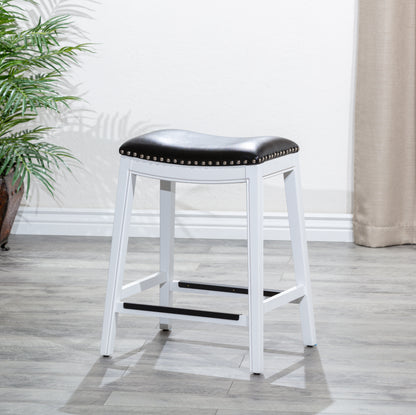 Viva Counter Stool, White Finish, Black Leather Seat