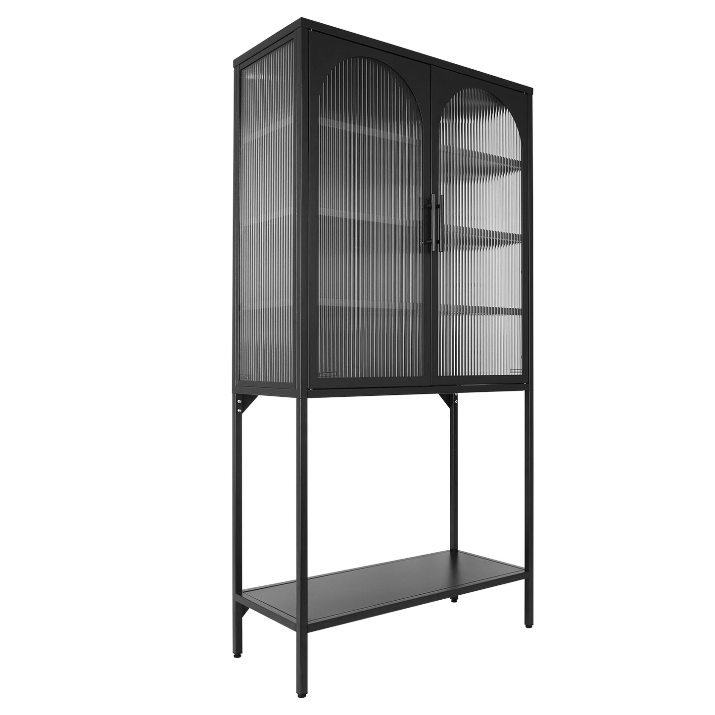 Arched II Glass Doors Floor Cabinet - Black