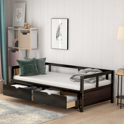 Urban Twin Size Wooden Daybed with 2 Drawers - Espresso