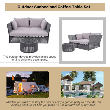 Freeda 2 Pc Outdoor Sunbed and Coffee Table Set - Gray