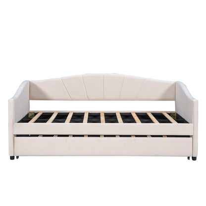 Travis Twin Size Upholstered Daybed with Trundle - Beige