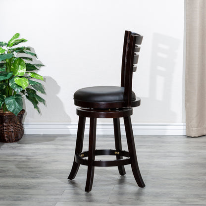 Counter Height Slat Back Swivel Stool, Espresso Finish, Black Leather Seat