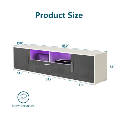 Oasis TV Stand with LED Lights - White+Dark Gray