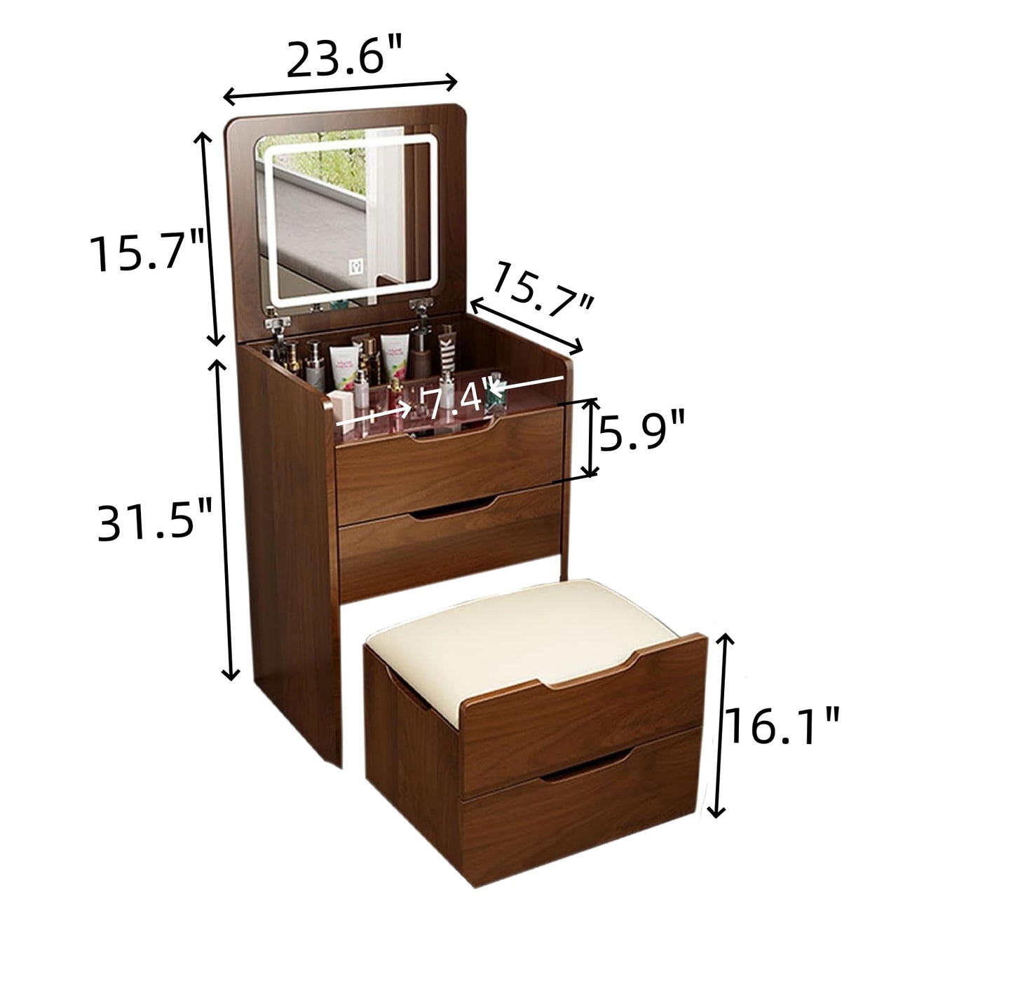 Cortez 3 in 1 Vanity Desk with Plip Top Mirror - Walnut