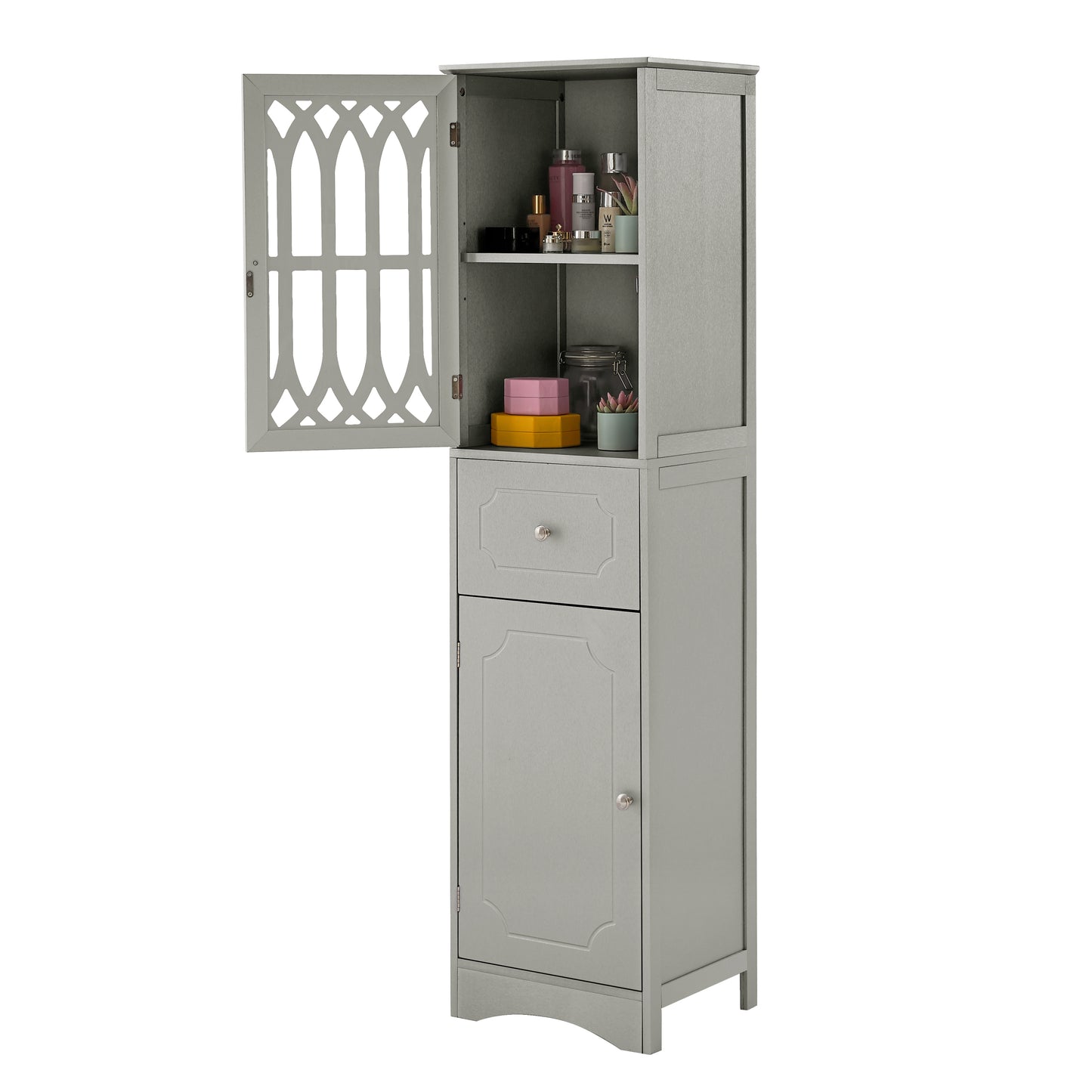 Statured Bathroom Cabinet with Drawer and Doors - Gray