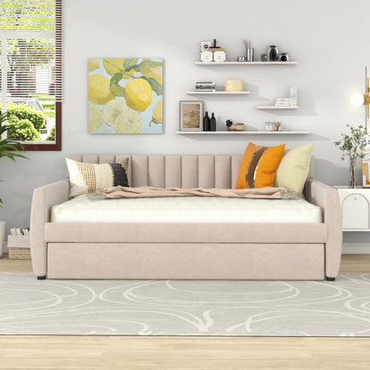 Xena Full Size Upholstered Daybed with Trundle - Beige