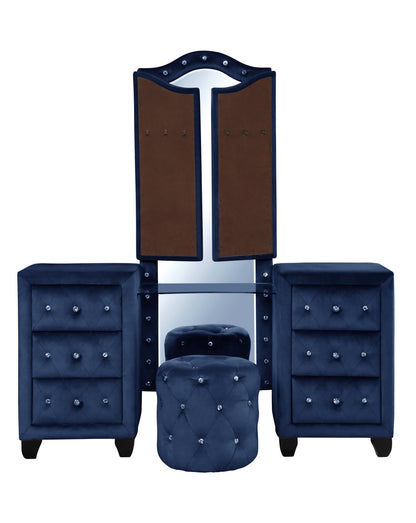 Selina Velvet 6-Drawer Makeup Vanity Set - Blue