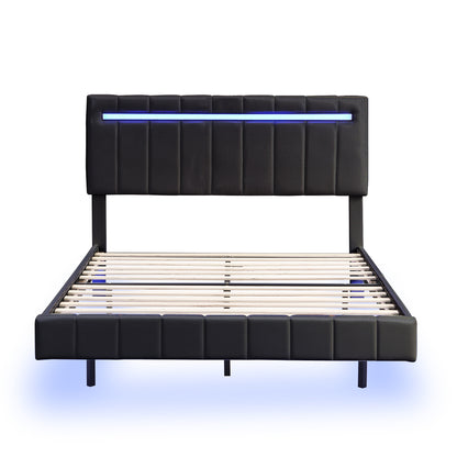 Marc II Queen Size Floating Bed Frame with LED - Black