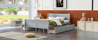 Meg Queen Size Wood Platform Bed with 4 Drawers - Gray