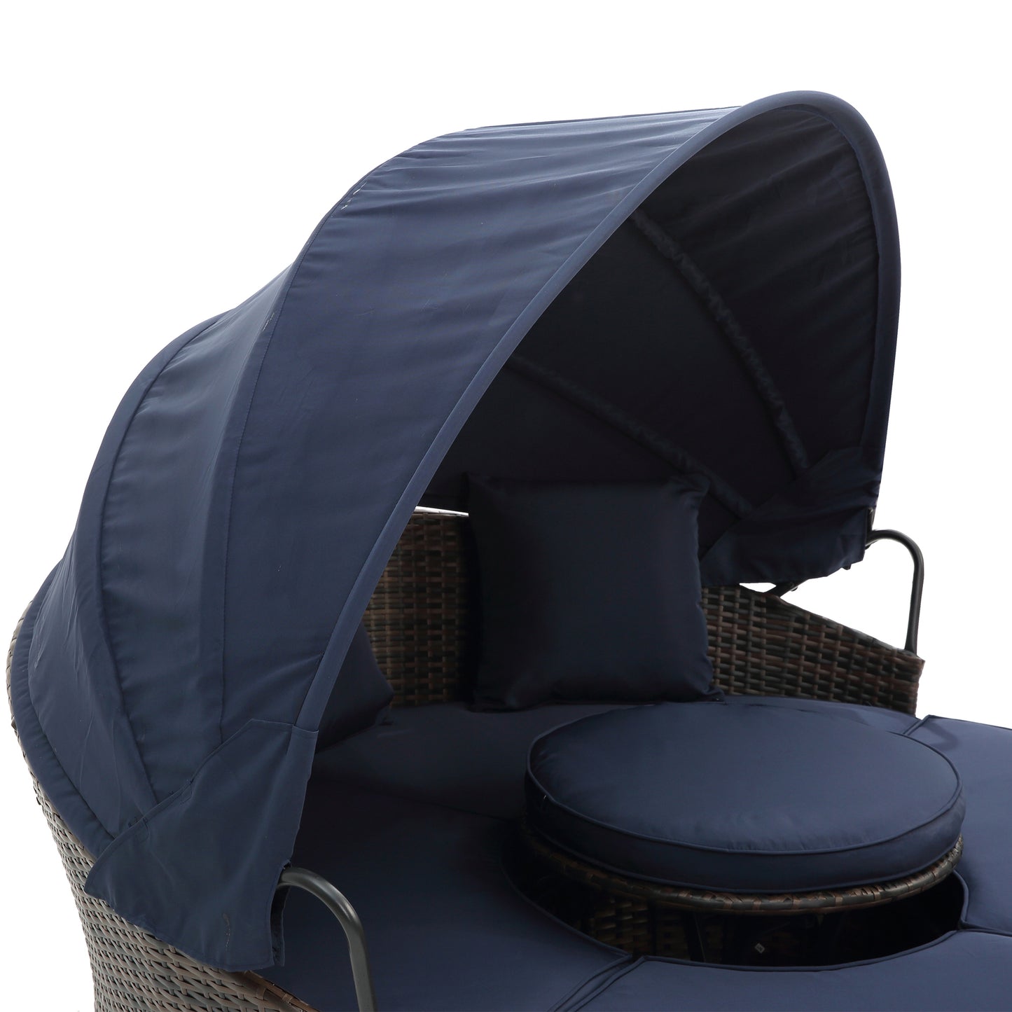 Cove Outdoor Rattan Round Lounge With Canopy - Navy Blue