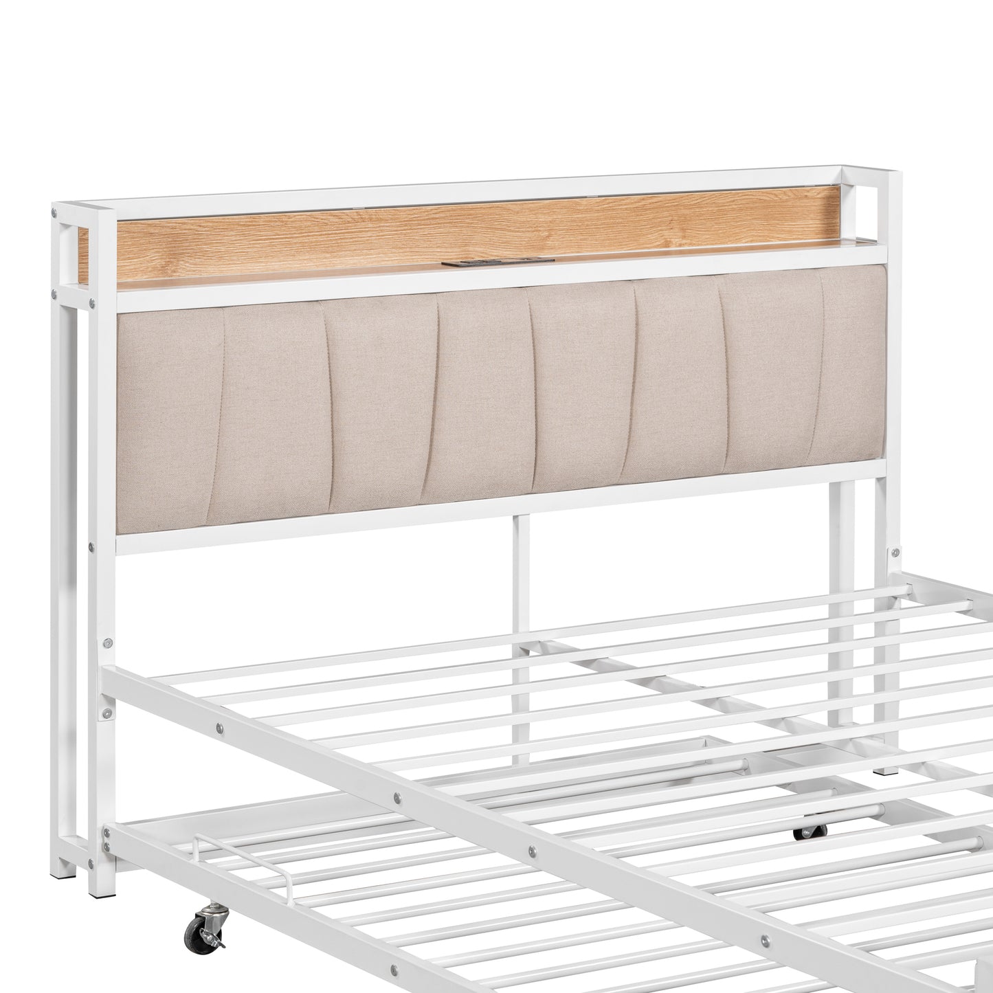 Quest Full Size Metal Platform Bed Frame with Trundle - White