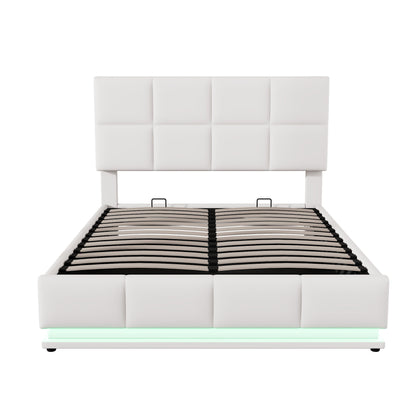 Lino Full Size PU Storage Bed w Hydraulic System - White