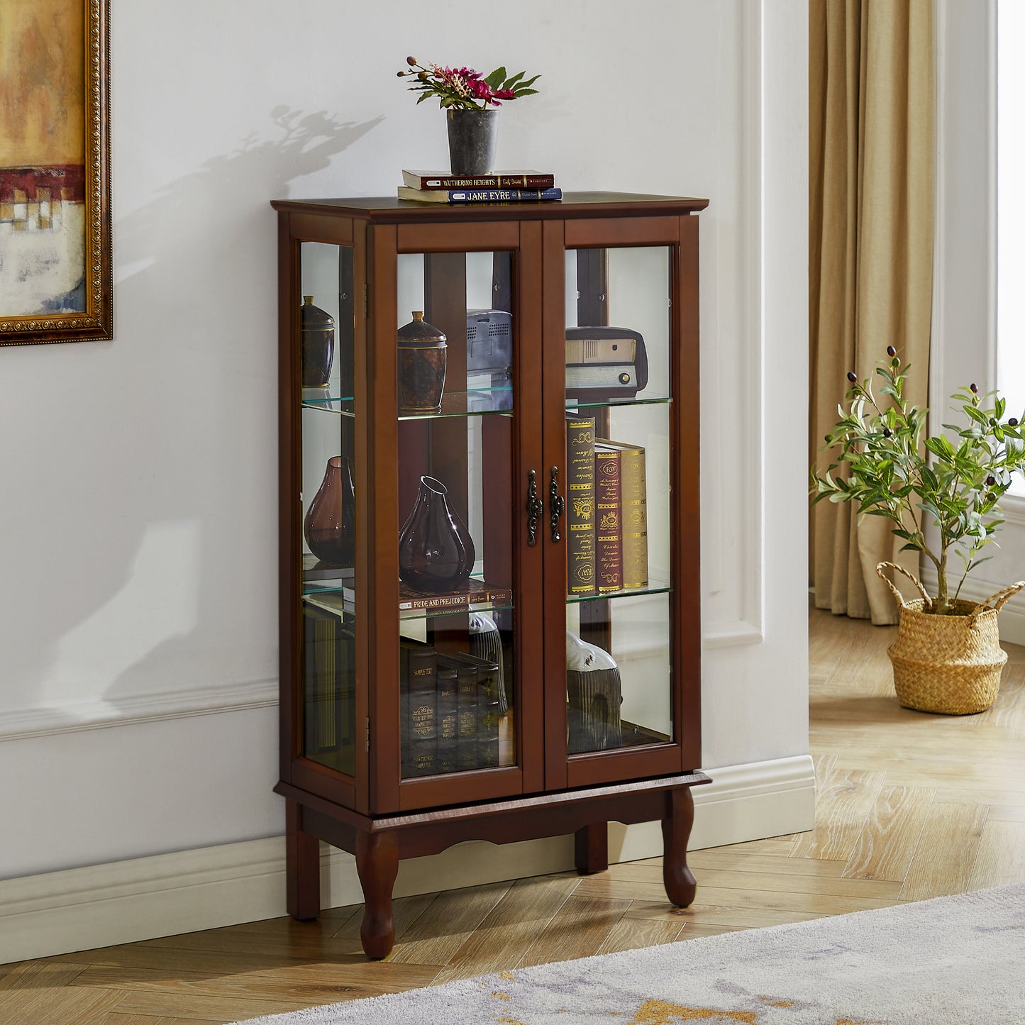 Karla Lighted Curio Diapaly Cabinet - Walnut