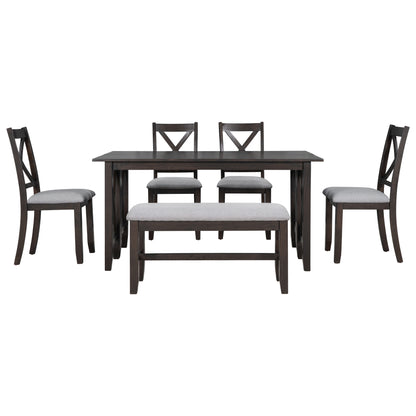 Stella 6pc Dining Set Solid Wood Table 4x Side Chairs And Bench - Espresso