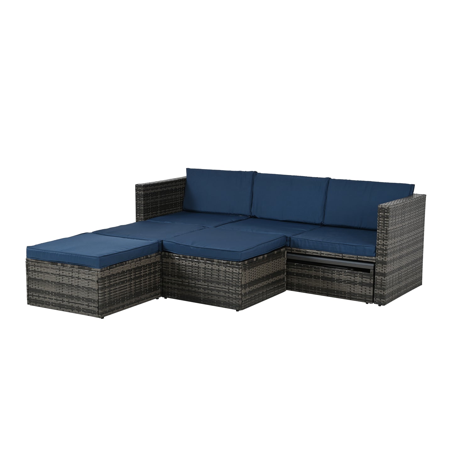 Raney 5 Pc PE Rattan Wicker Outdoor Patio Furniture Set - Blue