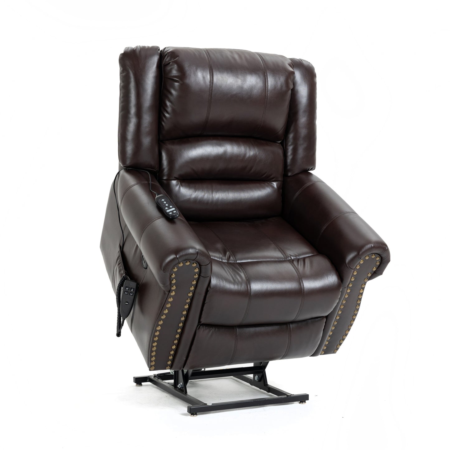 Zest Power Lift Faux Leather Recliner Chair Heat Massage Dual Motor - Brown