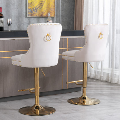 Golden Velvet Comfort Barstools - Beige Set of 2