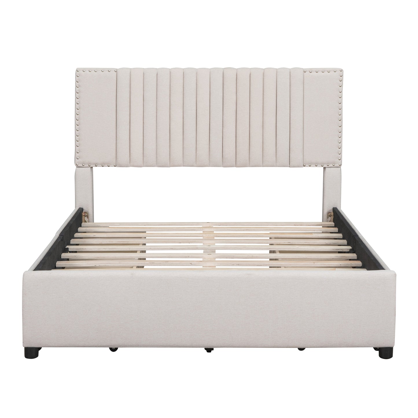 Novy Full Size Platform Bed with Twin XL Size Trundle - Beige