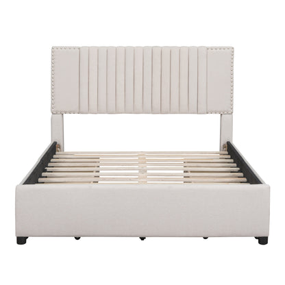 Novy Full Size Platform Bed with Twin XL Size Trundle - Beige