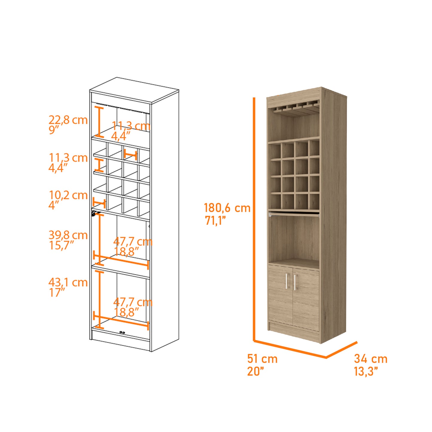 Lombard 16-Bottle 1-Shelf Bar Cabinet - Light Pine