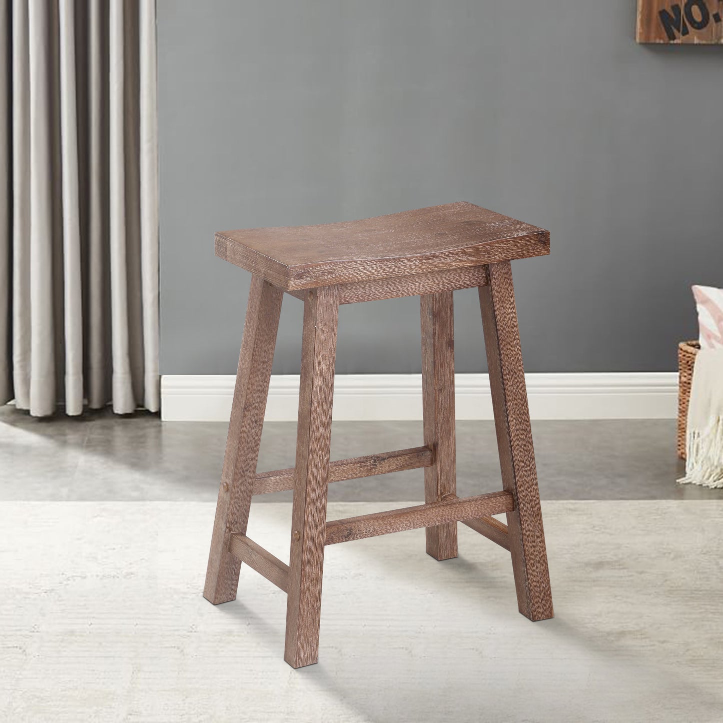 Wooden Frame Saddle Seat Counter Height Stool - Brown