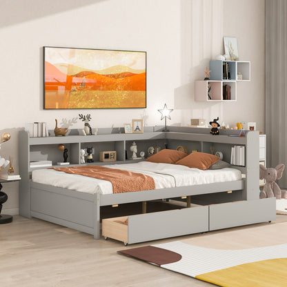 Parker Full Size Daybed with Bookcases -Drawers - Gray