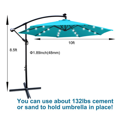 Alexa 10 ft Outdoor Umbrella Solar LED with Cross Base - Turquoise