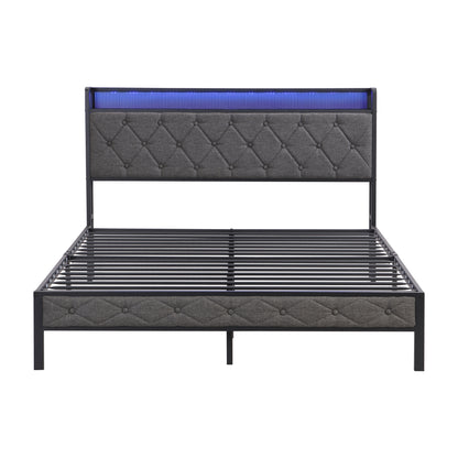 Alder Full Size Bed Frame with Storage - Dark Gray