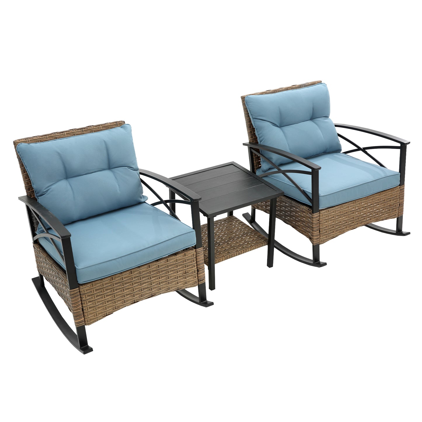 Stearns 3 Pc Rocking Rattan Set - Blue