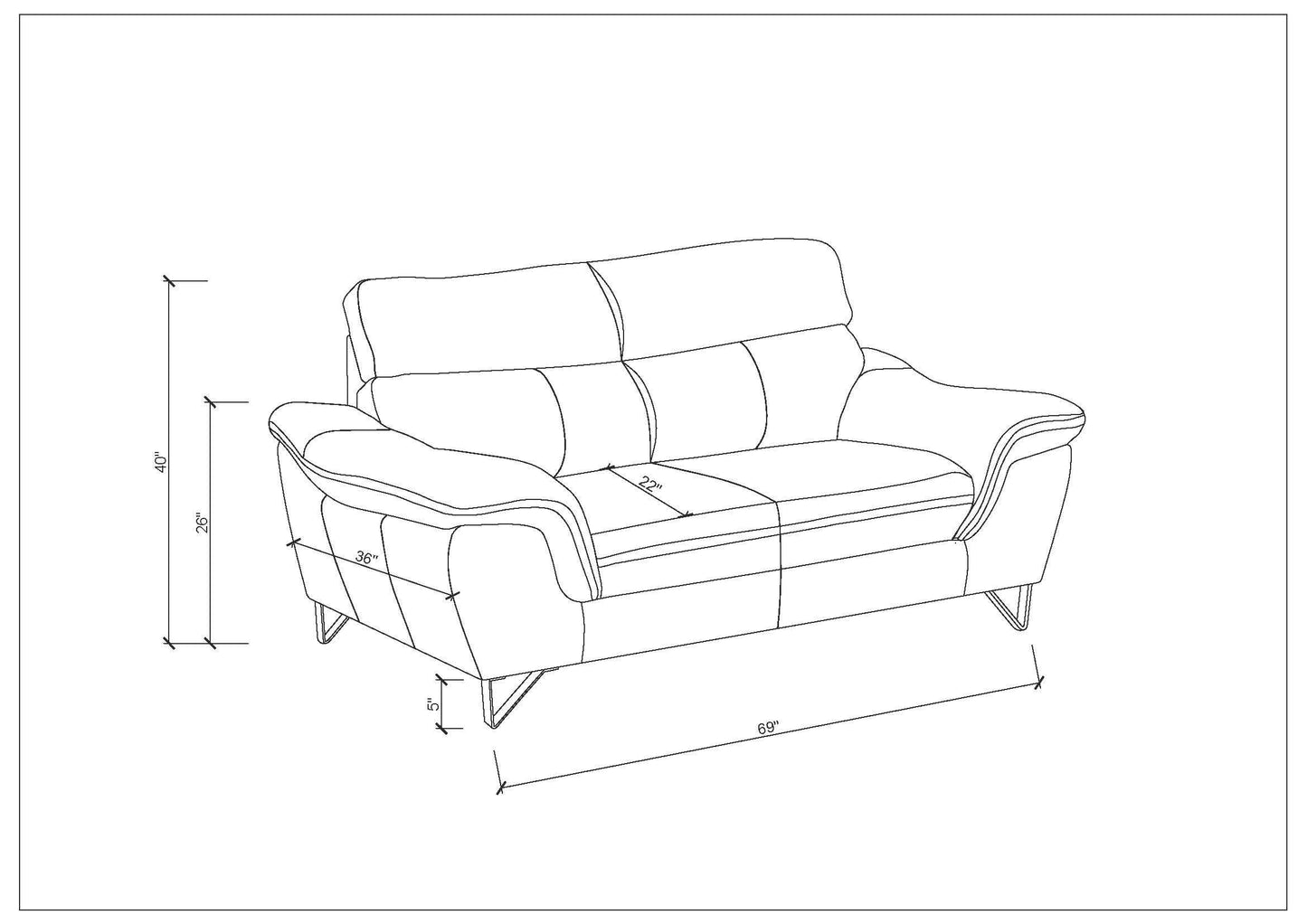 Eden Genuine Leather Loveseat - Gray