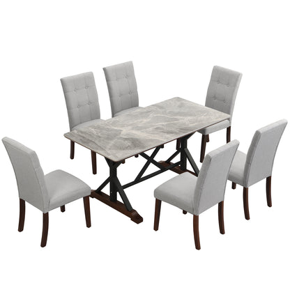 Zelma 7pc Dining Set Dining Table 6x Side Chairs - Gray