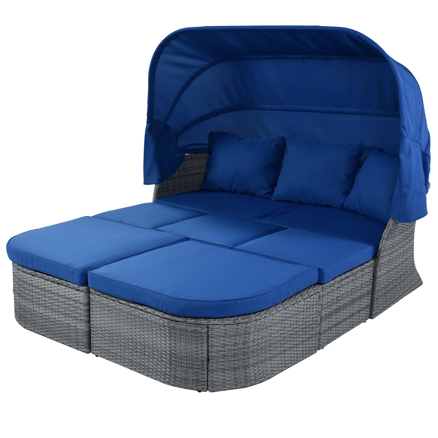 Zella Outdoor Daybed with Retractable Canopy Set - Blue