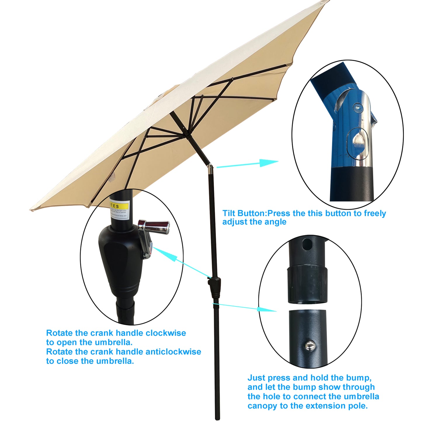 Zane 6 x 9 ft  Patio Umbrella with Crank - Tan