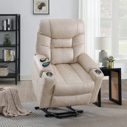 Victory Power Lift Recliner with Heating and Massage - Light Brown