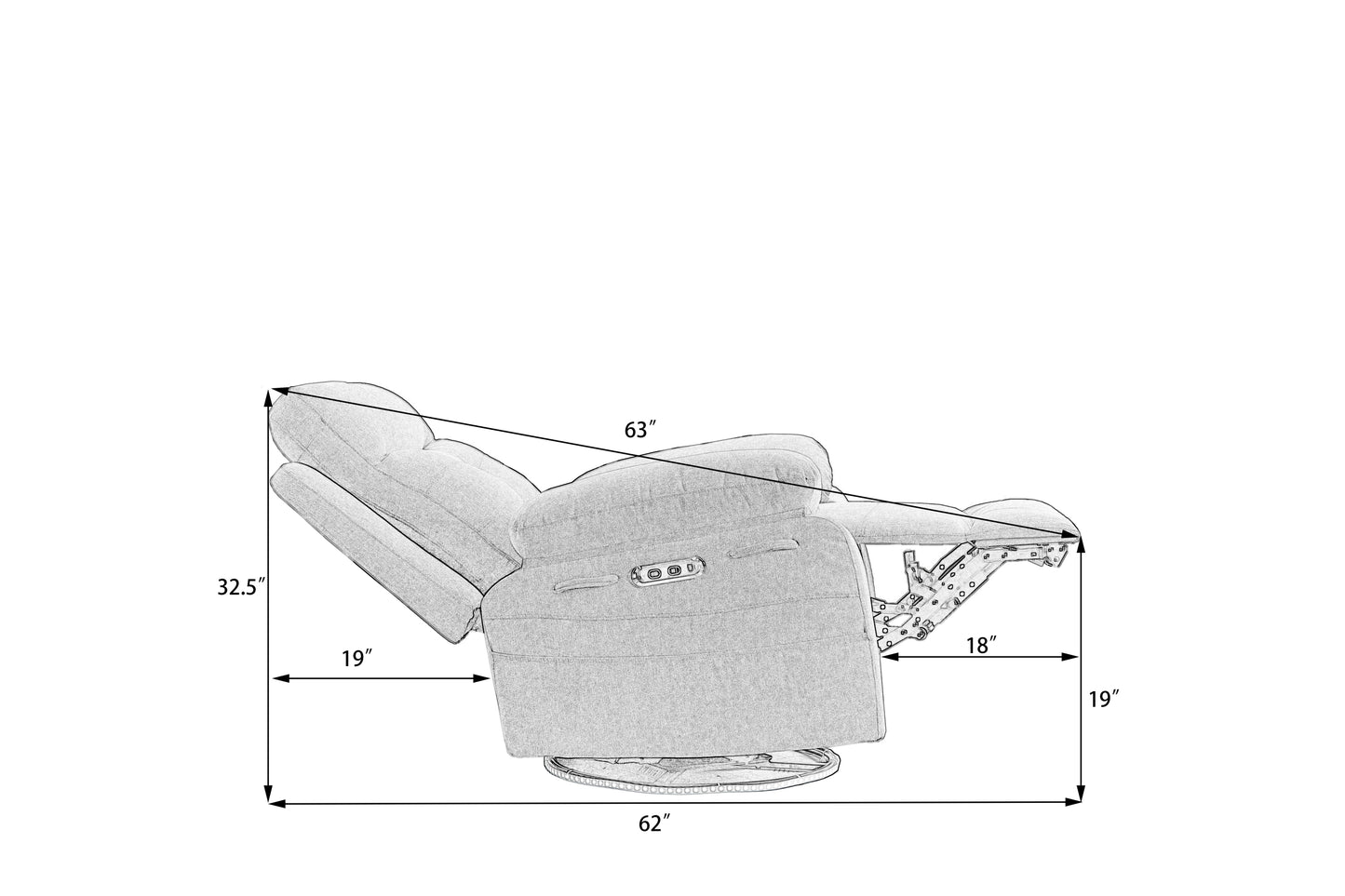 Aspen Power Recliner Glider Chair With Bluetooth Speaker - Light Gray