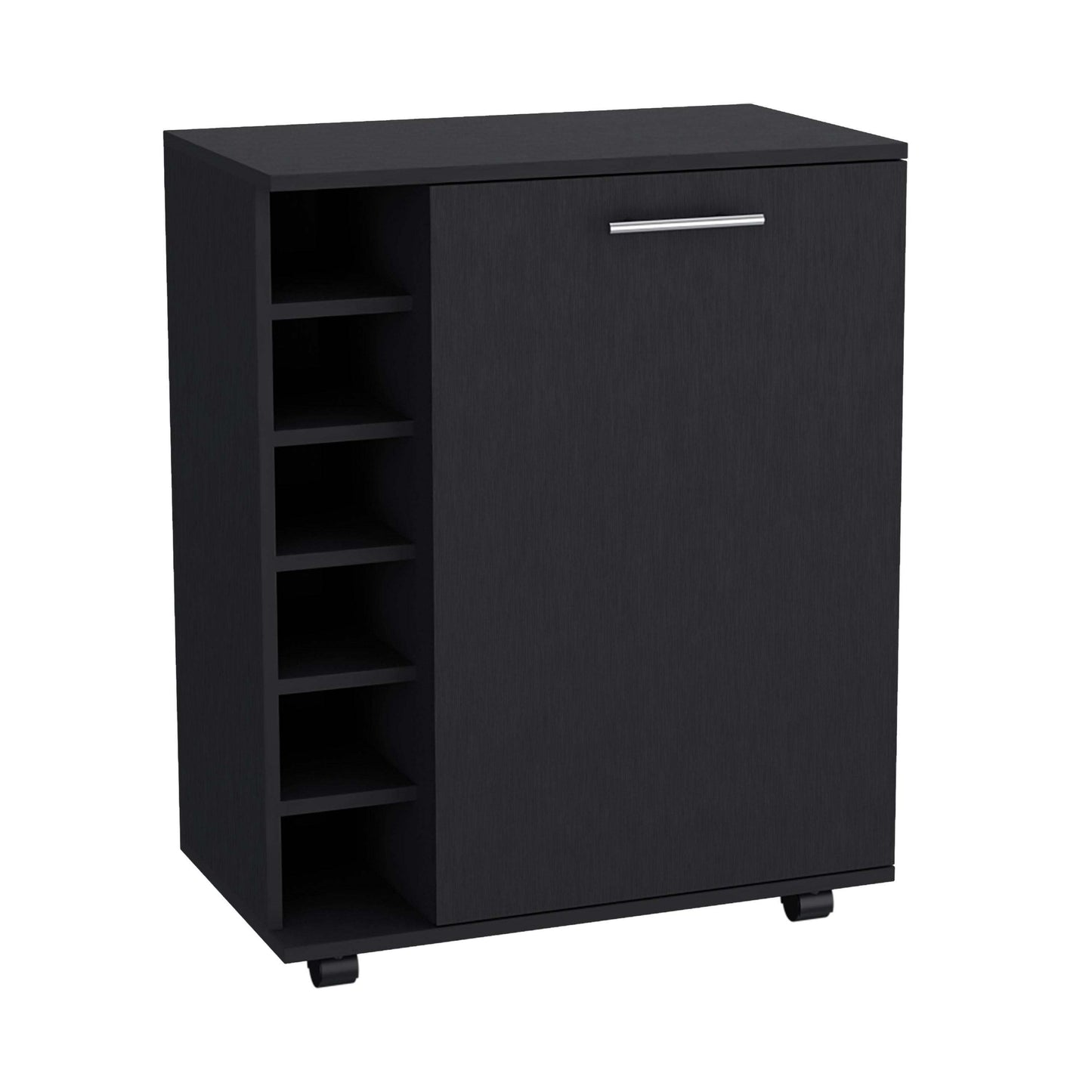 Halina Bar Cabinet With Wheels - Black