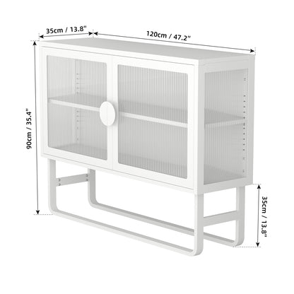 Tempered Glass Cabinet Credenza - White