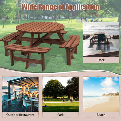 Nix 8-Person Circular Outdoor Wooden Picnic Table - Brown