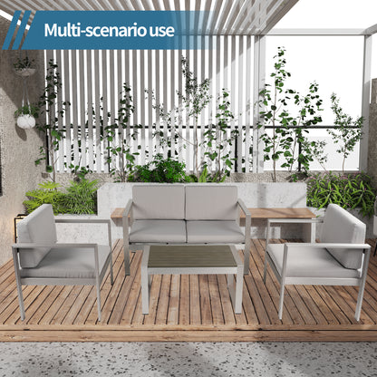 Noriko 4 Pc Patio Aluminum Sofa Seating Set - Gray+Silver