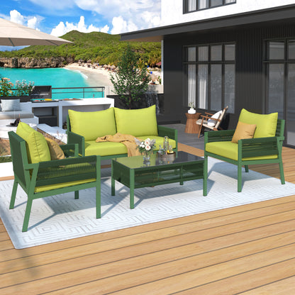 Mixon 4 Pc Patio Rope Sofa Set - Green