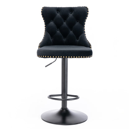 Rise 180 Velvet Barstools Adjusatble Seat Height - Black Set of 2