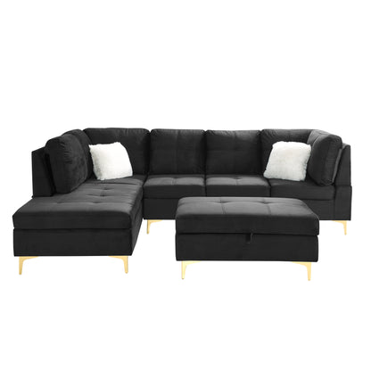 Lenavo Velvet Sectional Sofa - Black