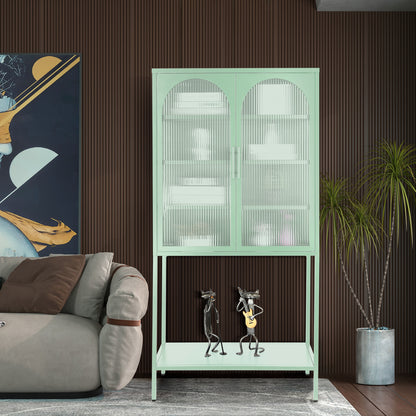 Arched II Glass Doors Floor Cabinet - Mint Green