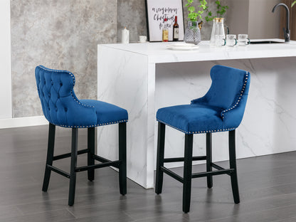 Velvet Wing-Back Barstools - Blue Set of 2