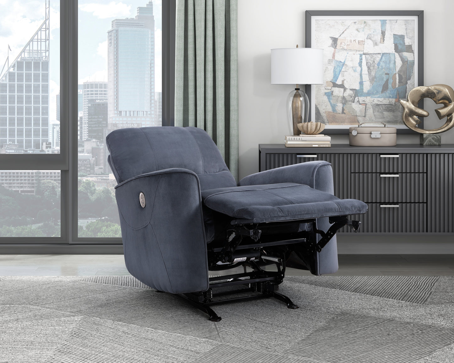 Amari Velvet Upholstery Reclining Chair - Dark Gray