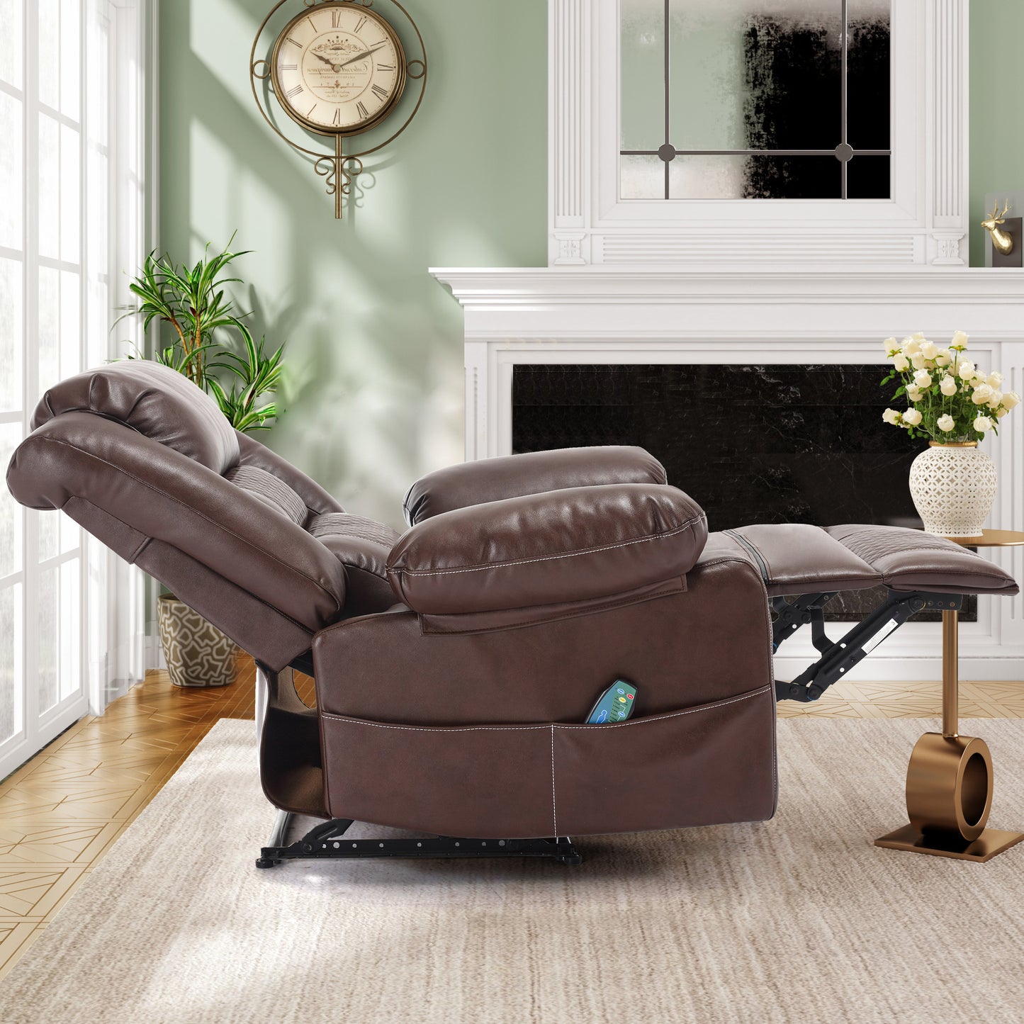 Newman Breathable Leather Massage Recliner Chair - Brown