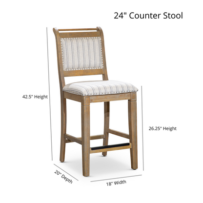 Viva Counter Stool, Weathered Gray Finish, Black Leather Seat