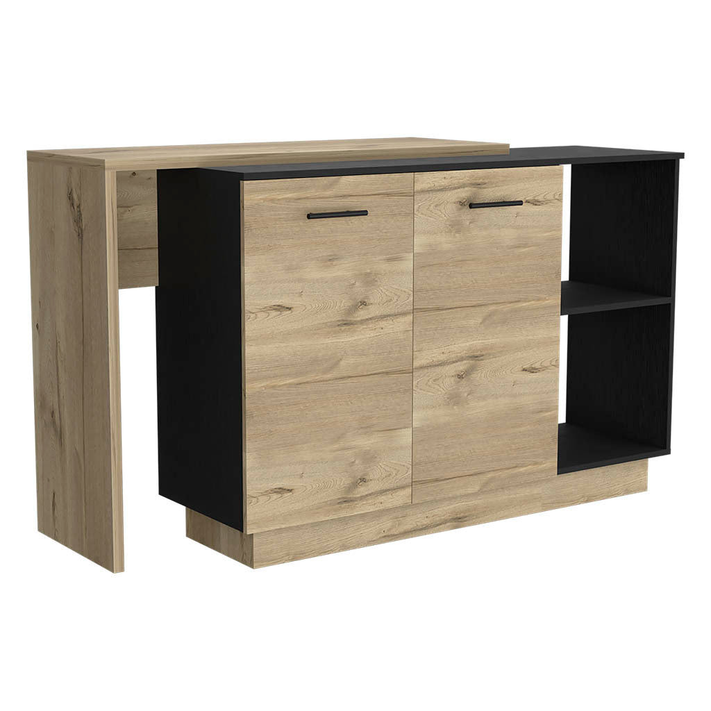 Sicilia Kitchen Island  Three Shelves  -Black + Oak